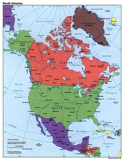 Political Map of North America showing countries and capitals